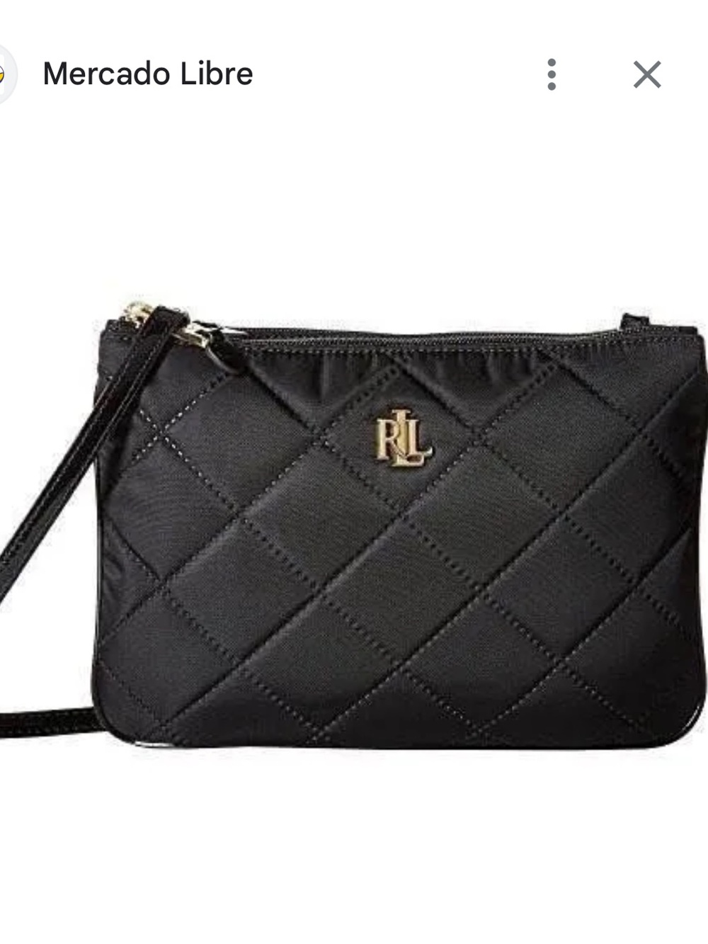 Ralph Lauren Black Quilted Crossbody purse with Gold RL Accent
